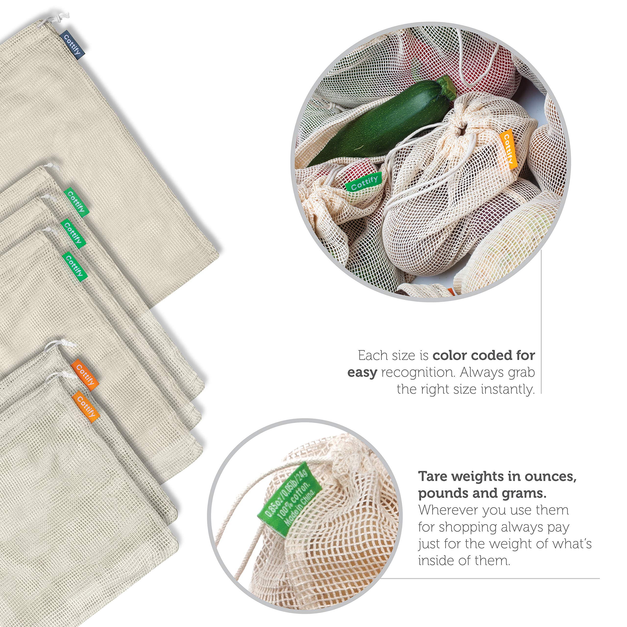 Empty large Cottify bag with tare weight label ready for checkout.