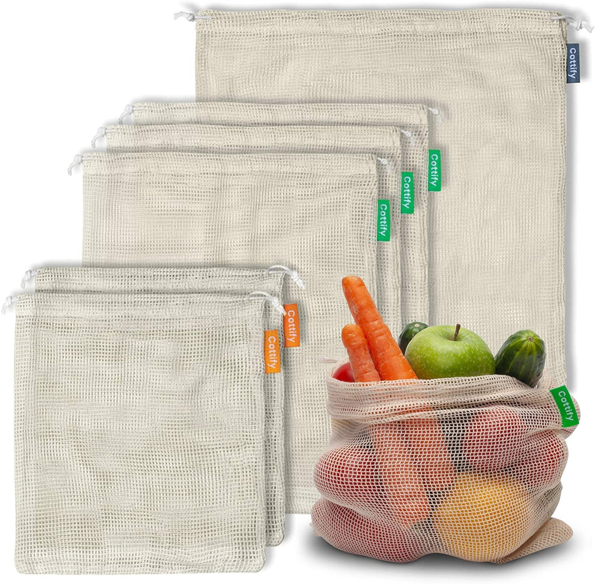 Cottify cotton mesh bag laid flat, showcasing lightweight, durable grocery storage.