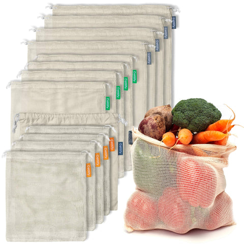 Cottify reusable produce bags set shown together for eco-friendly grocery shopping.