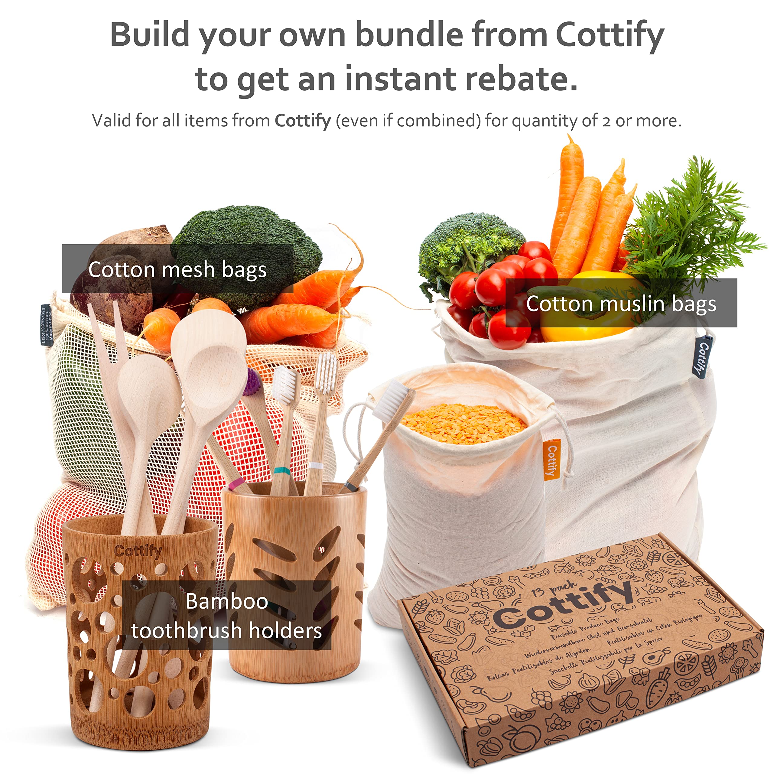 Portable Cottify mesh bags used for fruits and vegetables during travel.