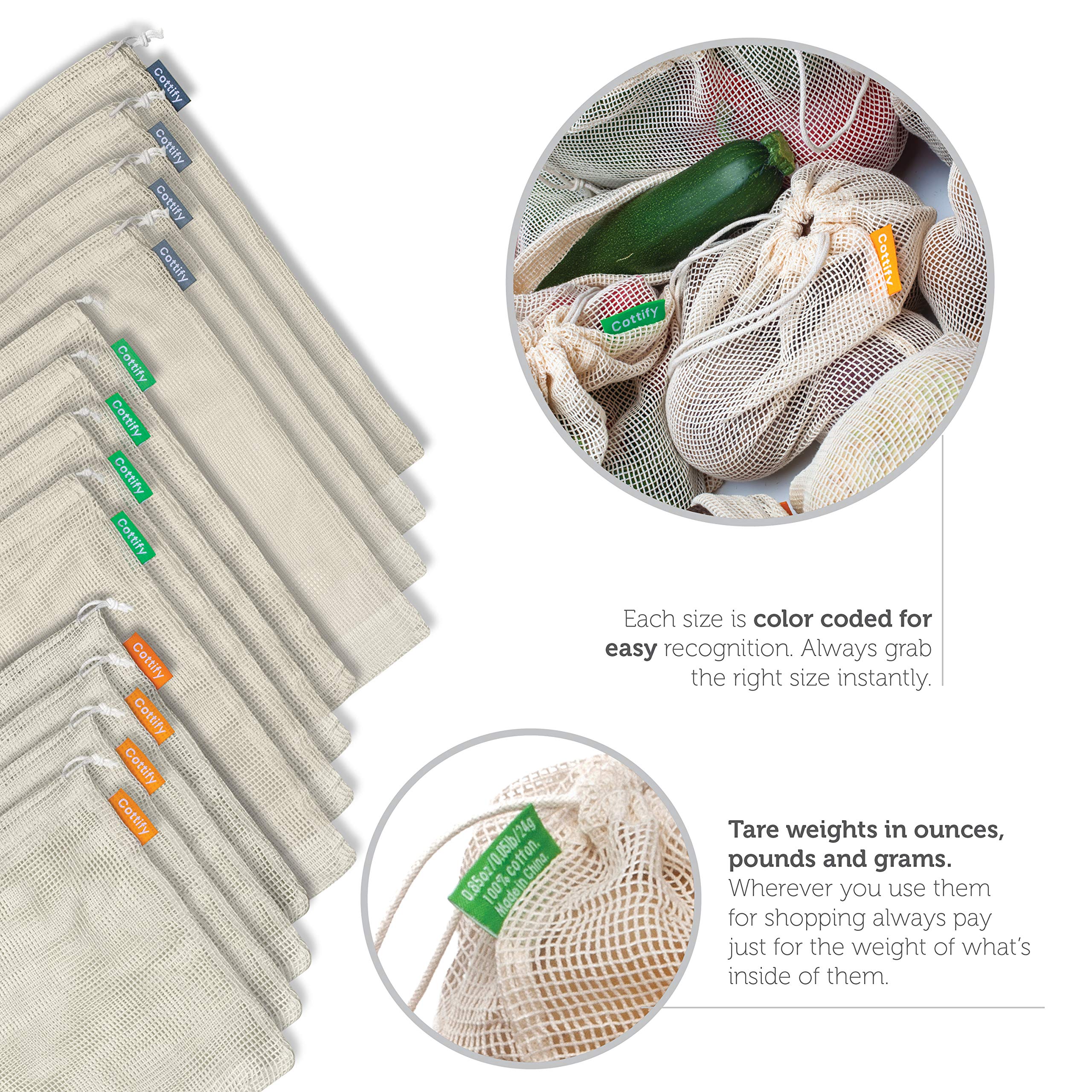 Cottify tare weight labels displayed on bags assist precise portioning.