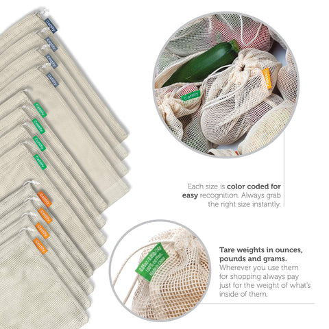Cottify tare weight labels displayed on bags assist precise portioning.