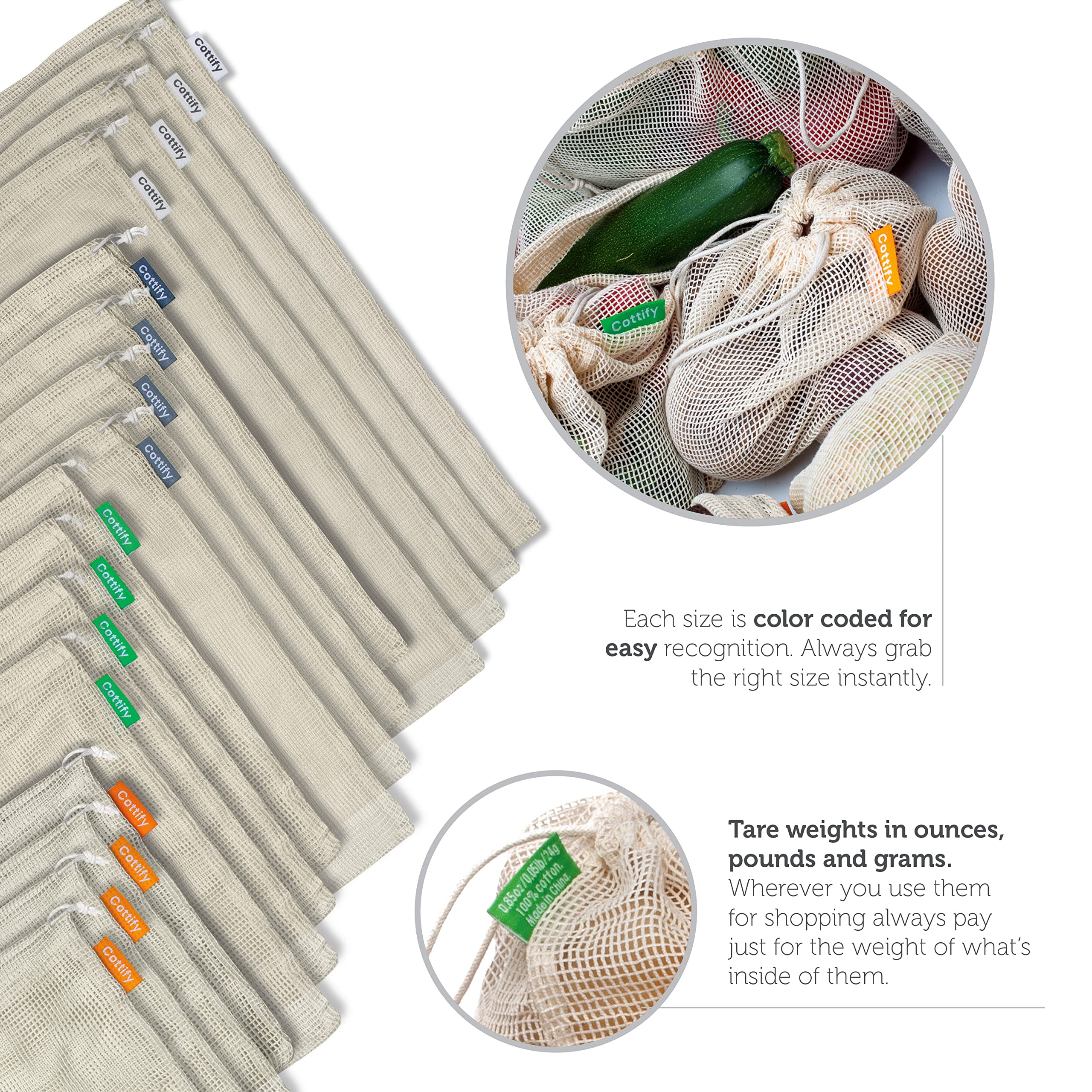 Cottify tare-weight tag on bag helps track items efficiently.