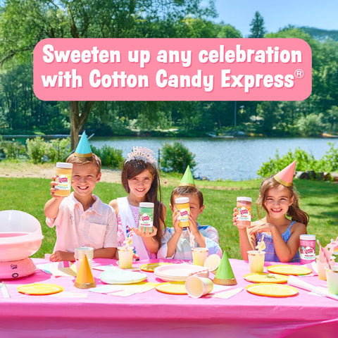 Cotton Candy Express fifty paper cones for easy, crisp candy serving.