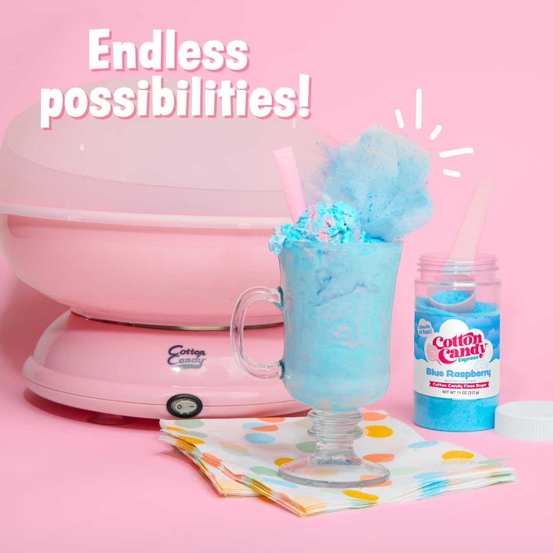 Cotton Candy Express party setup with vibrant floss sugar colors.