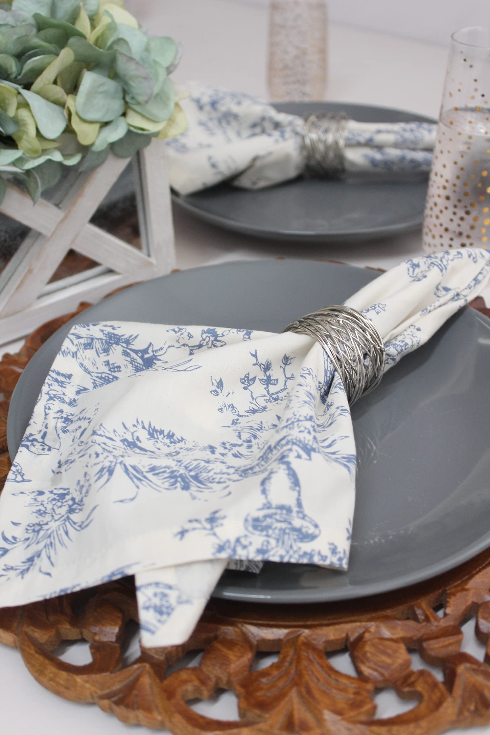 Navy toile napkins from COTTON CRAFT with precise hems and stitching.