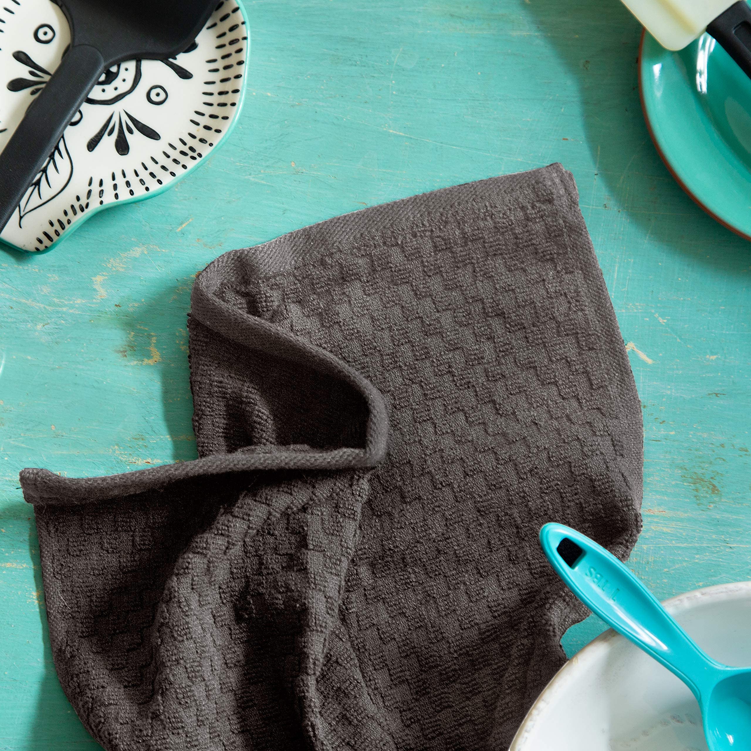 COTTON CRAFT charcoal kitchen towels set stylish decor and practical use.