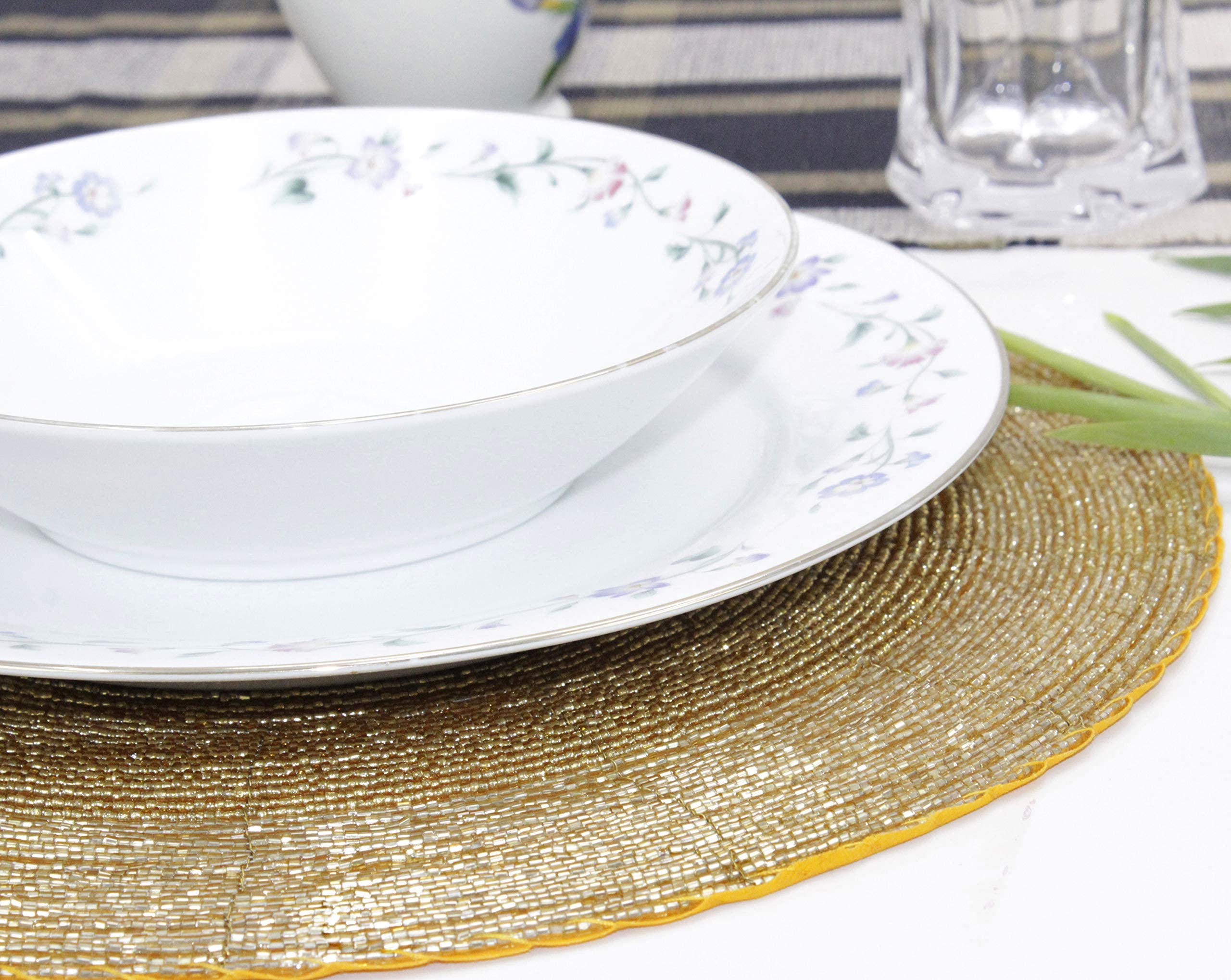 Cotton Craft festive table charger with gold beads for celebrations