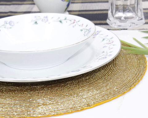 Cotton Craft festive table charger with gold beads for celebrations