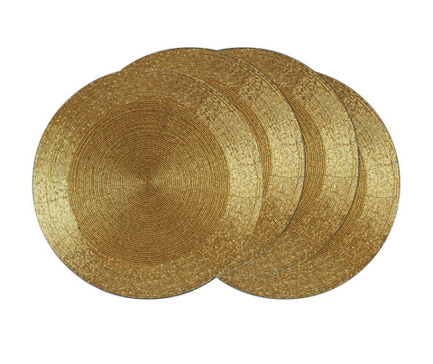 Cotton Craft Glitz beaded charger placemats in gold elevate a restaurant-grade table setting