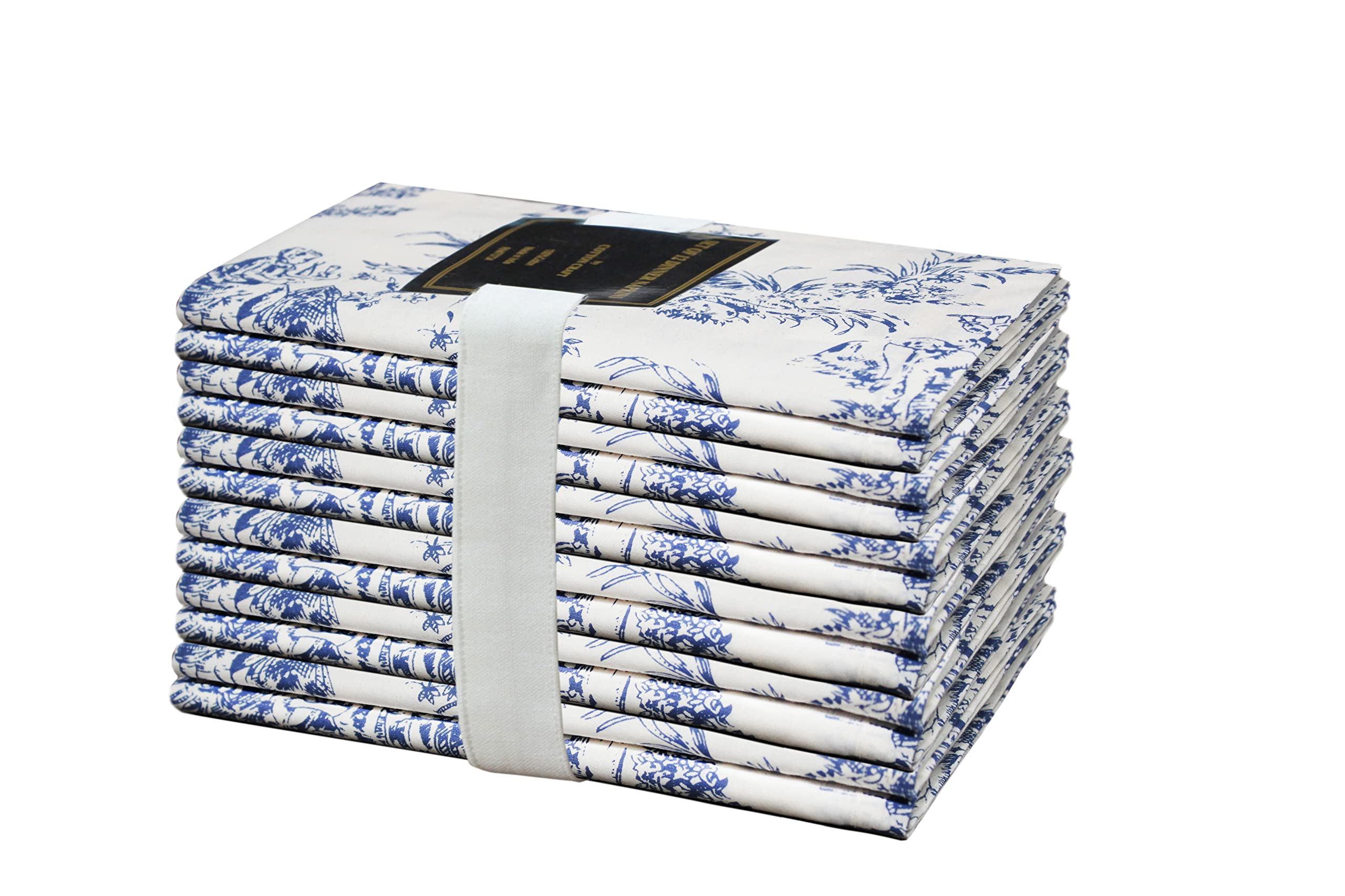 COTTON CRAFT navy toile napkins set of 12, ideal for elegant table settings.