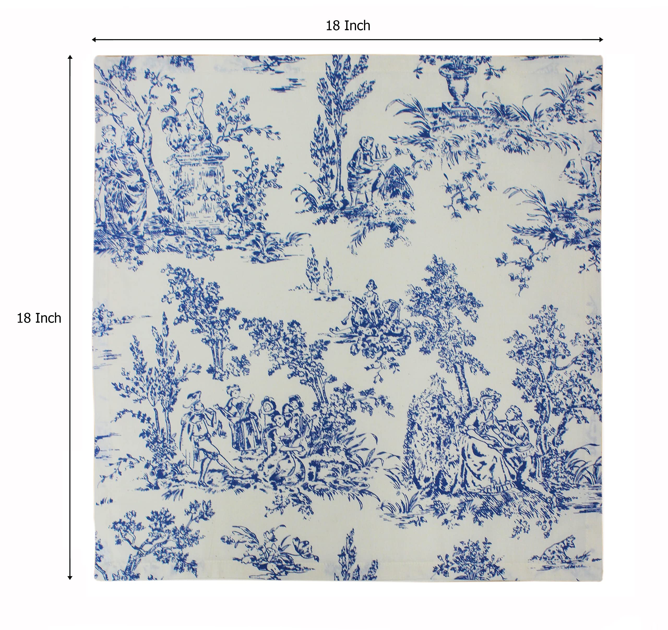 Closeup of COTTON CRAFT navy toile napkins showing soft 100% cotton texture.