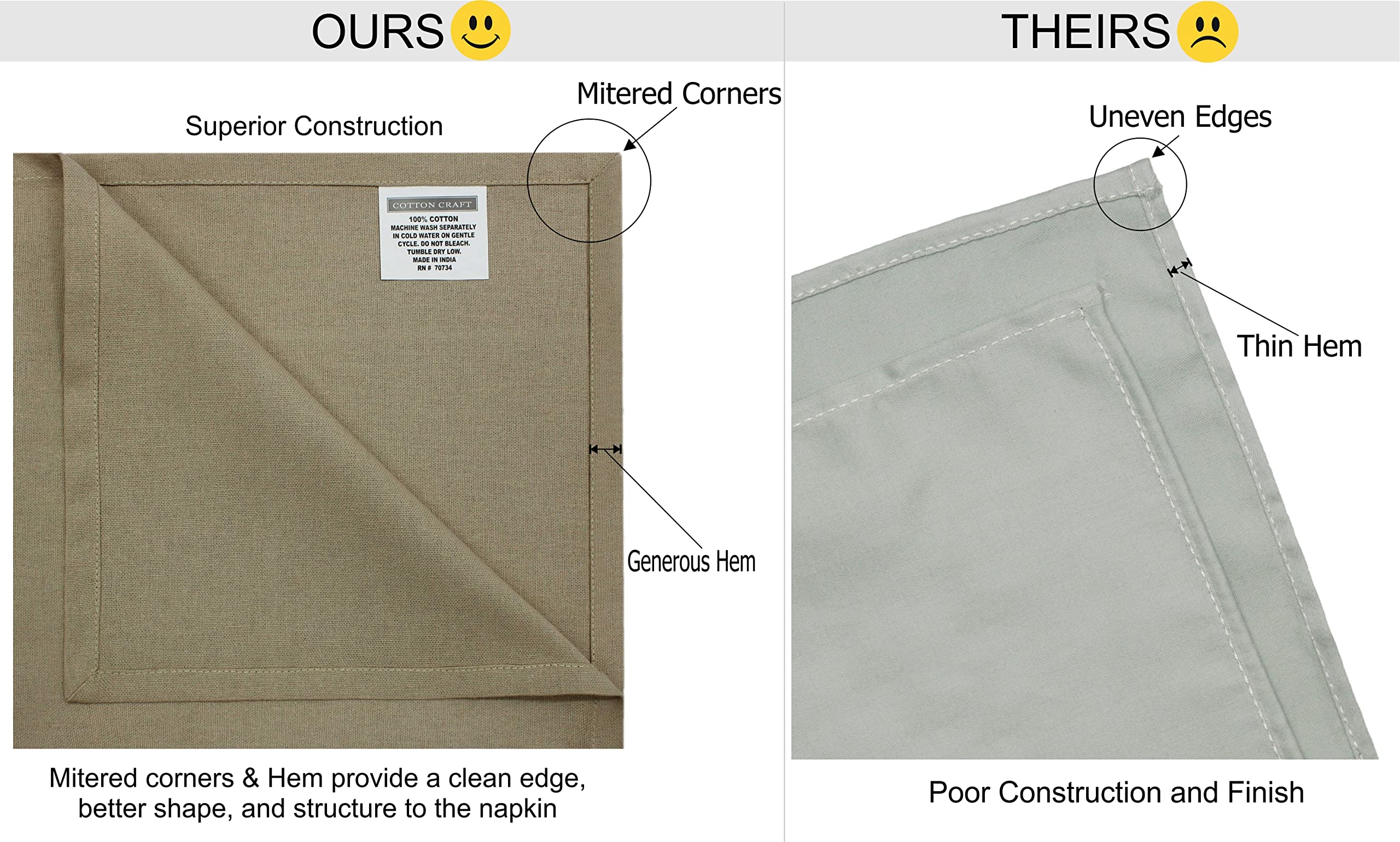 Easy care: machine wash gentle, tumble dry low for COTTON CRAFT napkins.