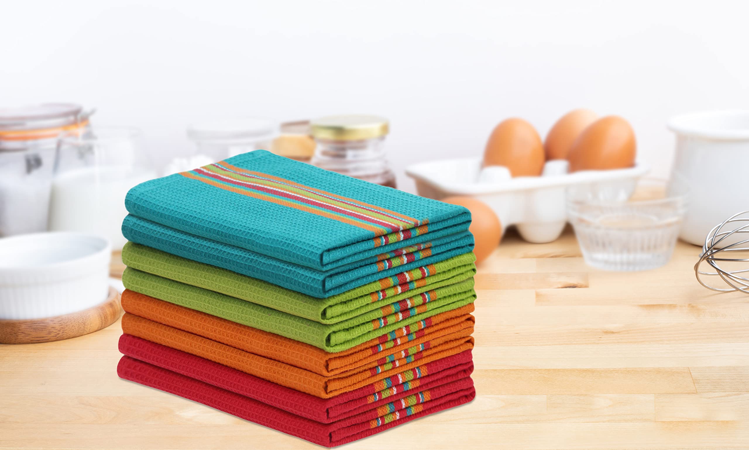 COTTON CRAFT Salsa Stripe towel dries hands and surfaces quickly.