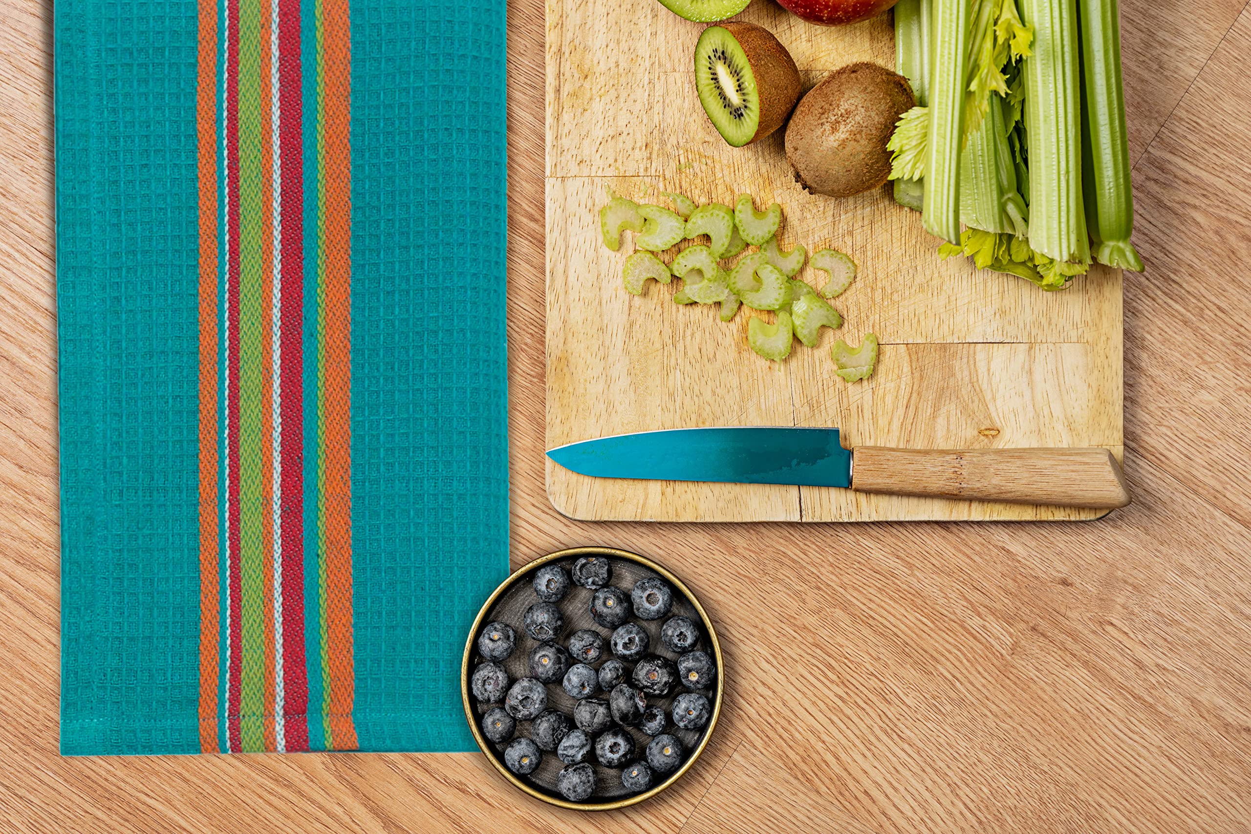 COTTON CRAFT Salsa Stripe towel dries glassware lint-free.