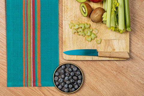 COTTON CRAFT Salsa Stripe towel dries glassware lint-free.