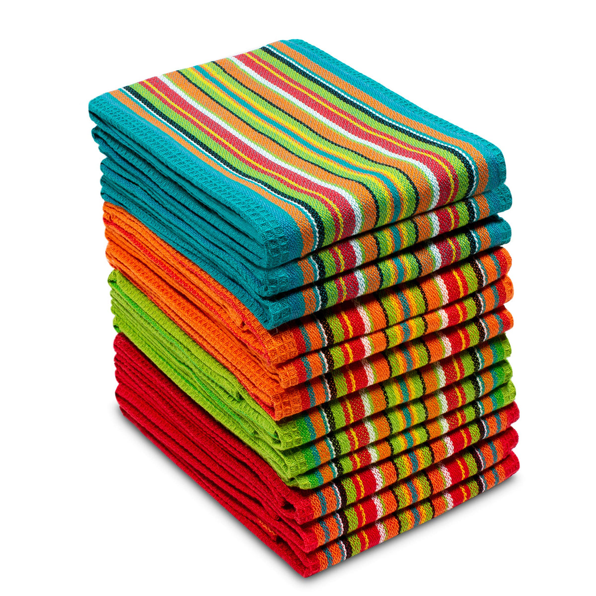 COTTON CRAFT Salsa Stripe towel dries dishes quickly for busy kitchens.