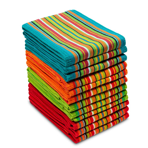 COTTON CRAFT Salsa Stripe towel dries dishes quickly for busy kitchens.