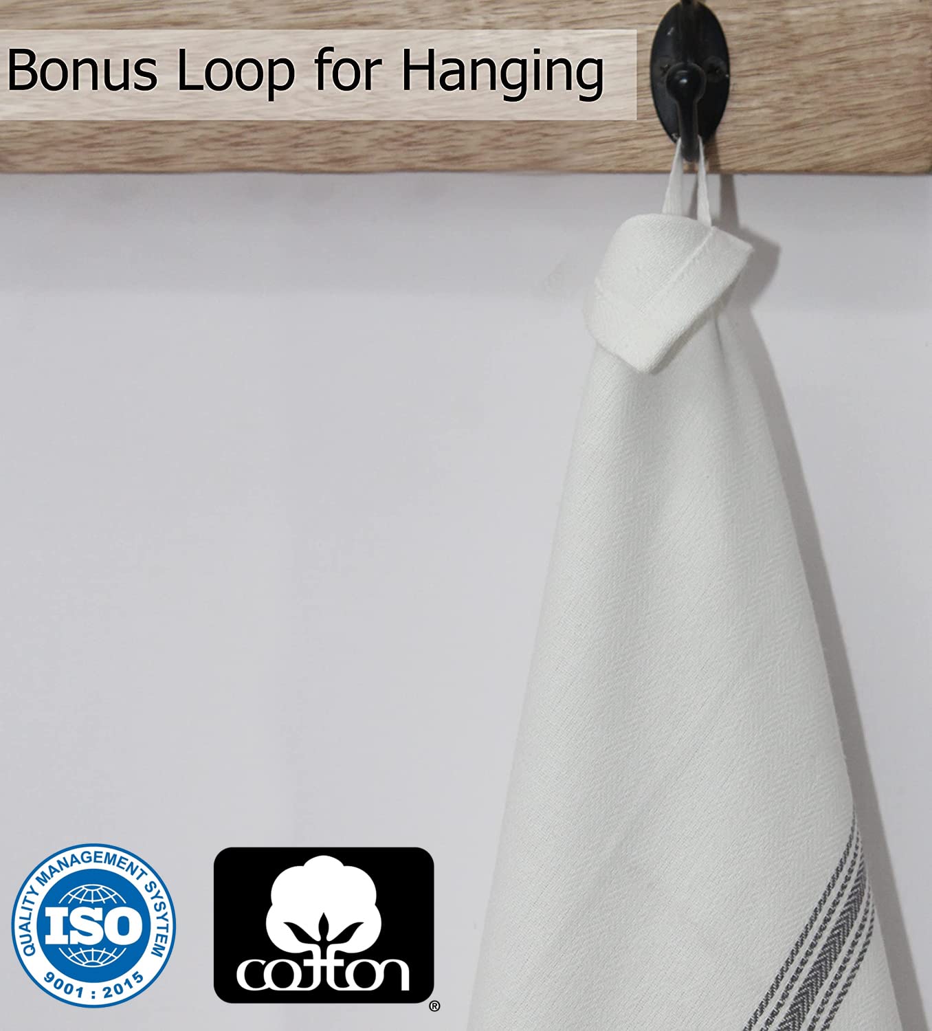 Cotton Craft Scandia Stripe towel hanging by the sink for easy access.