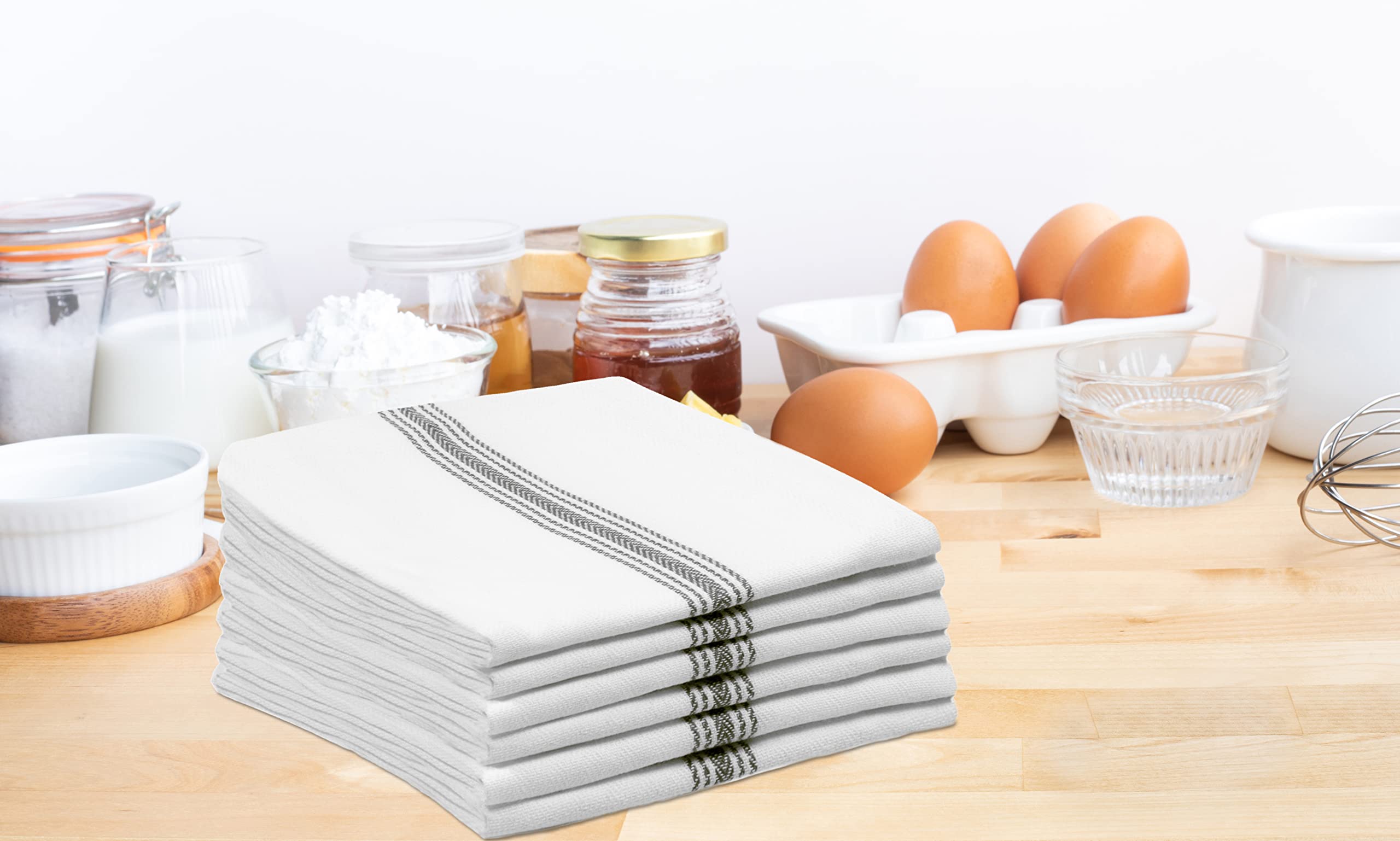 Cotton Craft Scandia Stripe towel pack on display for retail or kitchen use.