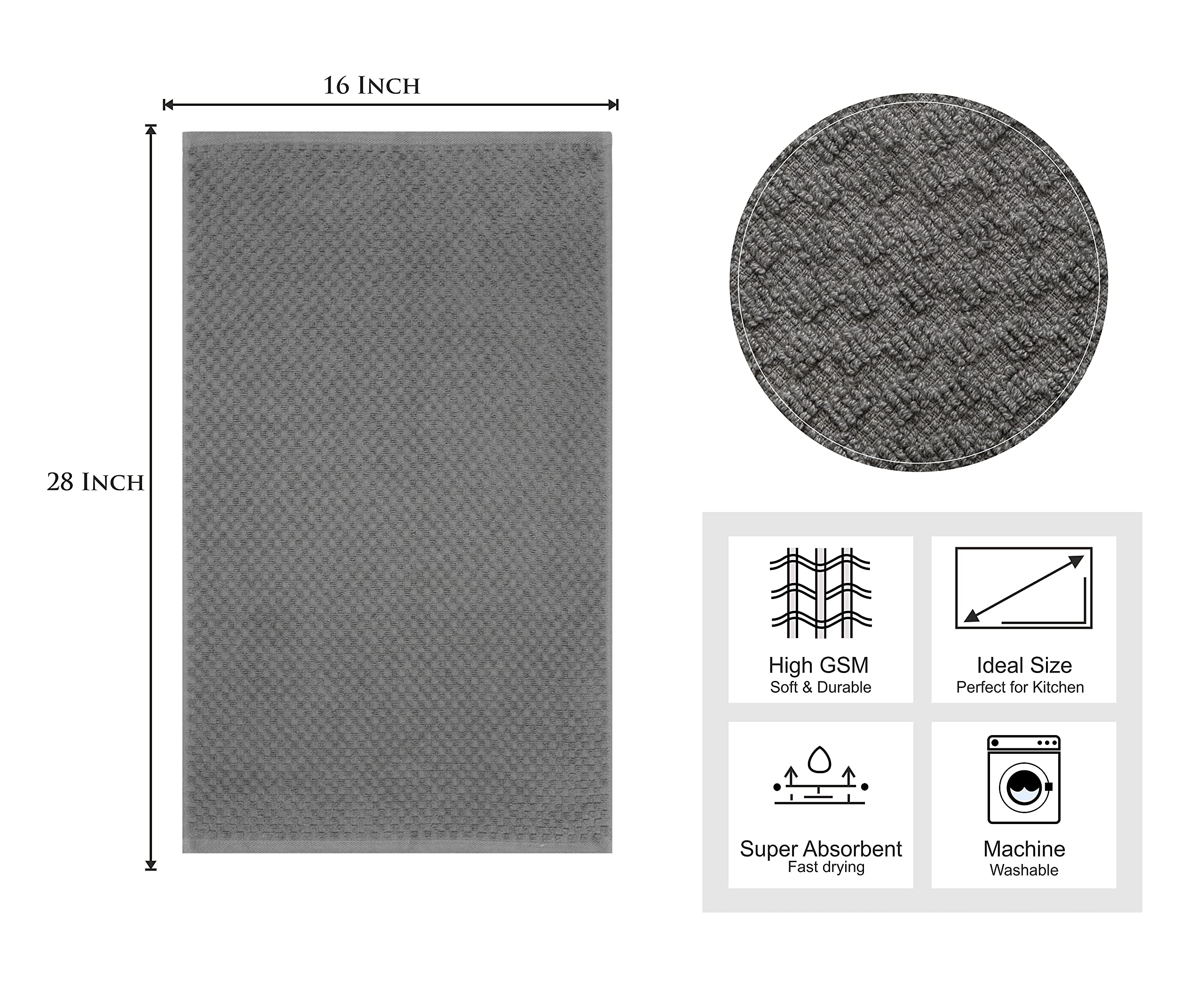 COTTON CRAFT waffle weave towels charcoal 16x28 absorbent for quick drying.