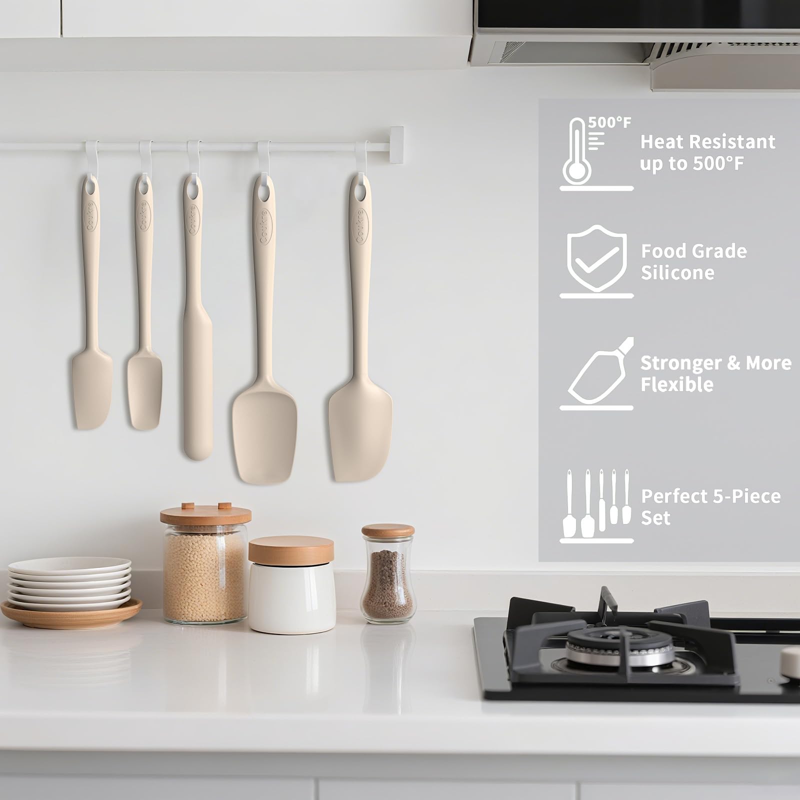 Coukre silicone spatula set, small scoop spatula, reaches deep bowls without scratching