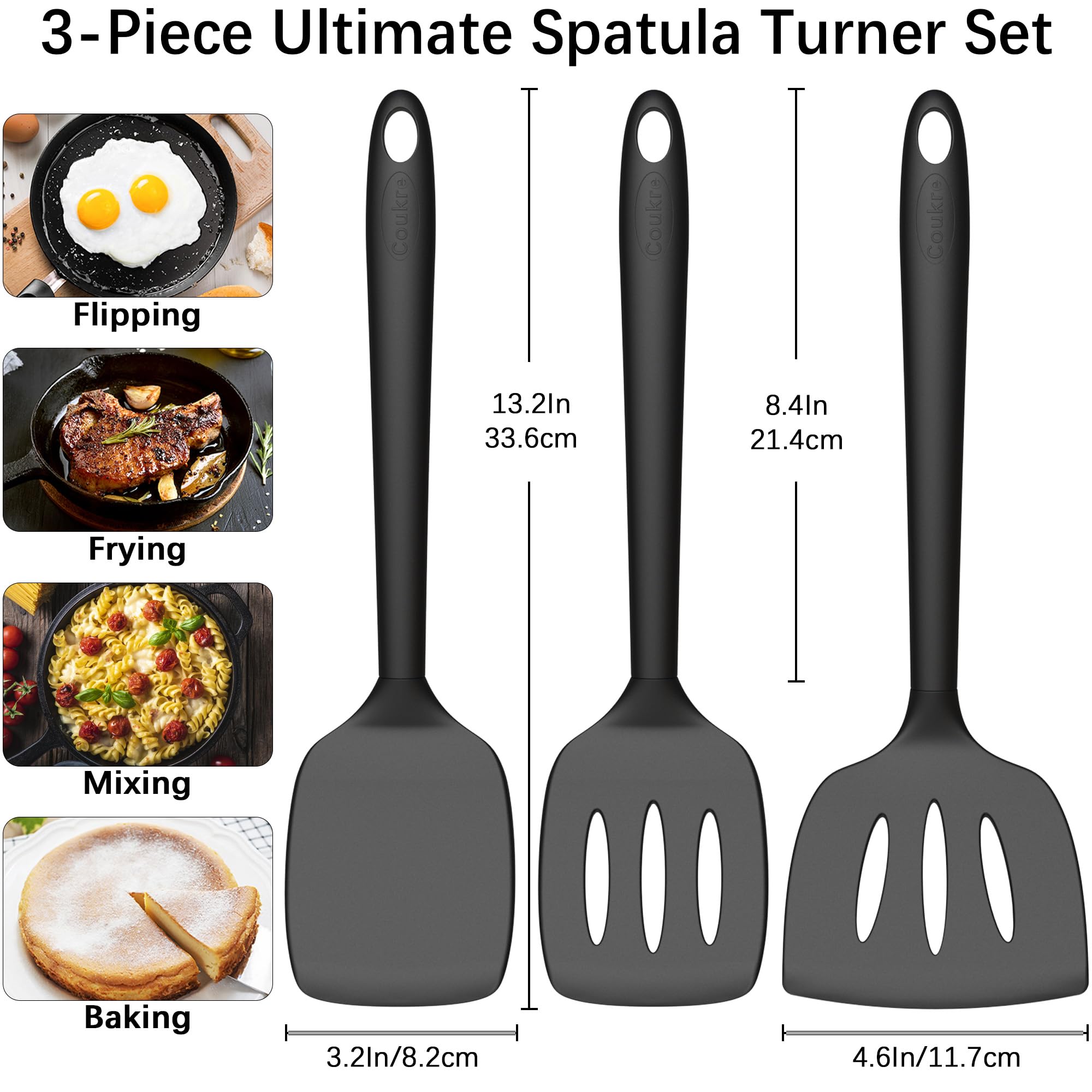 Coukre slotted spatula ideal for draining oil while turning burgers.