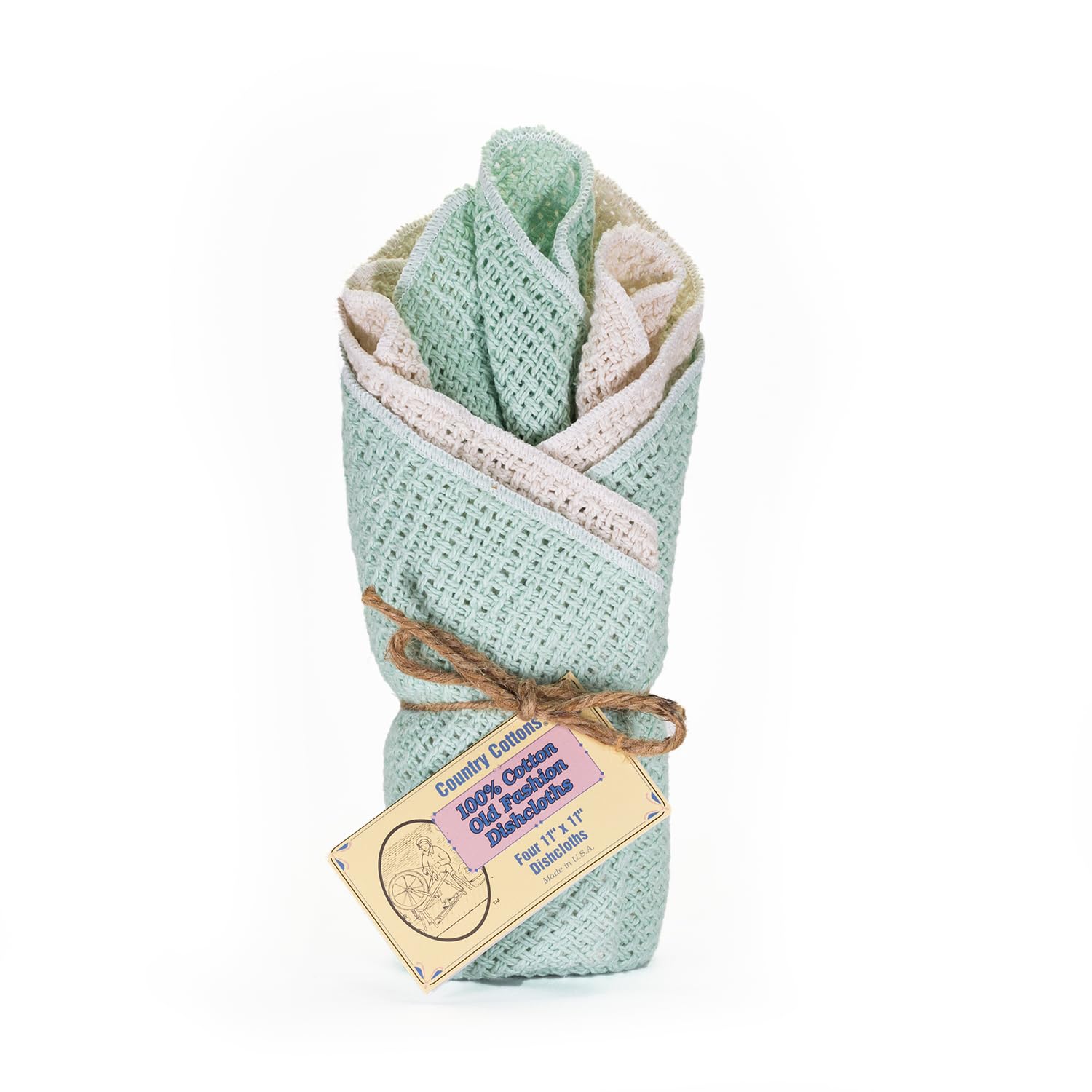 Country Cottons Old Fashion mint dishcloth close-up showing soft cotton texture for everyday cleaning.