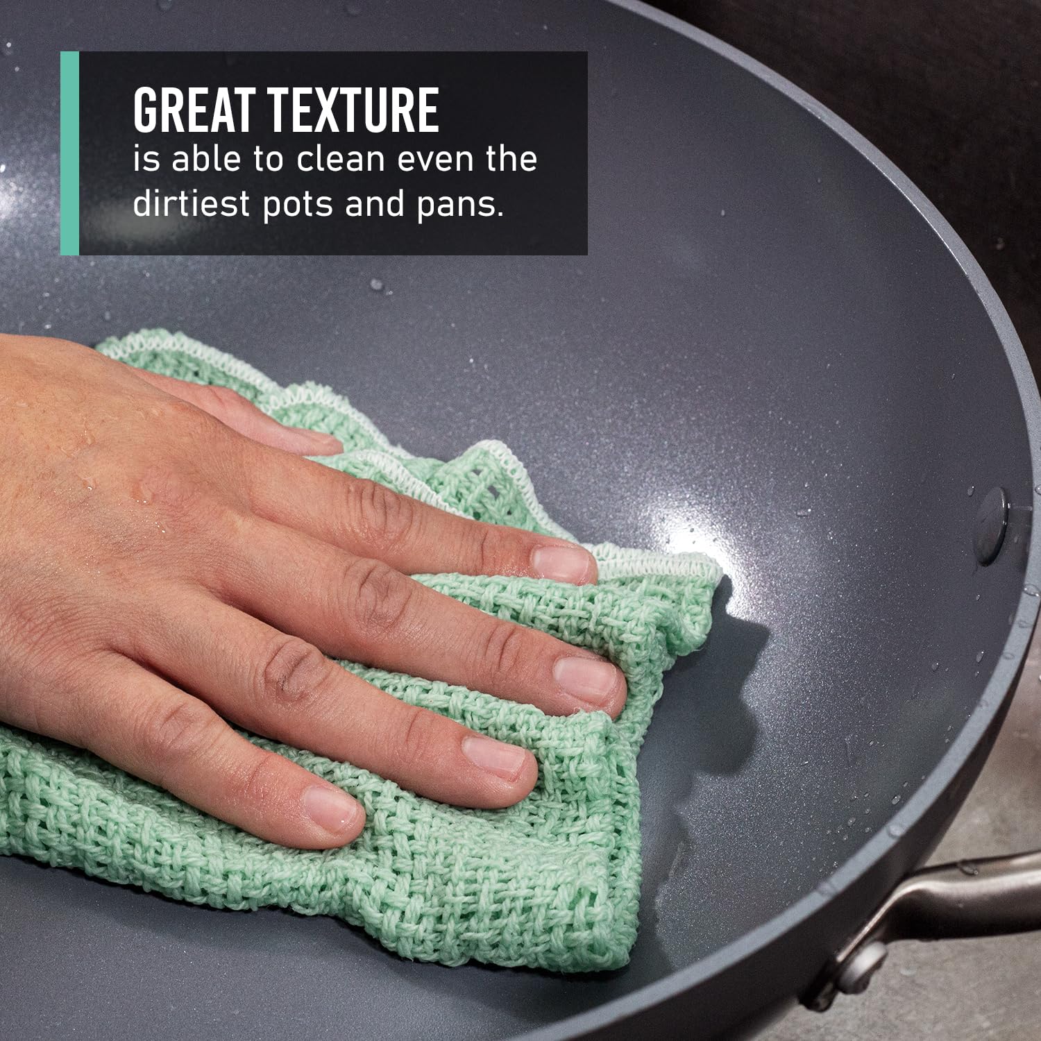 Country Cottons dishcloth set of 4 in mint and natural colors for kitchen coordination.