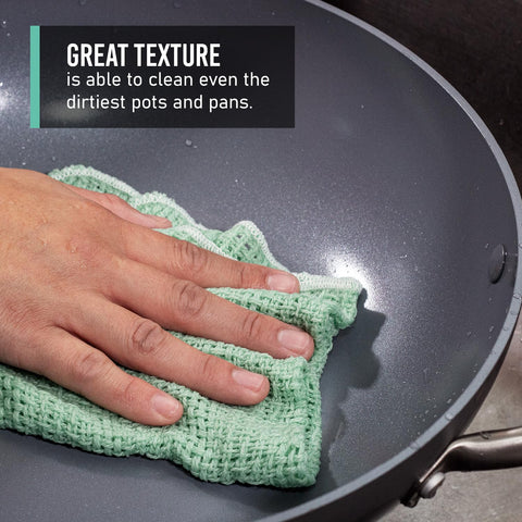 Country Cottons dishcloth set of 4 in mint and natural colors for kitchen coordination.