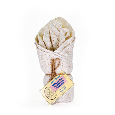 Country Cottons Old Fashion dishcloth texture closeup shows durable cotton for quick drying.