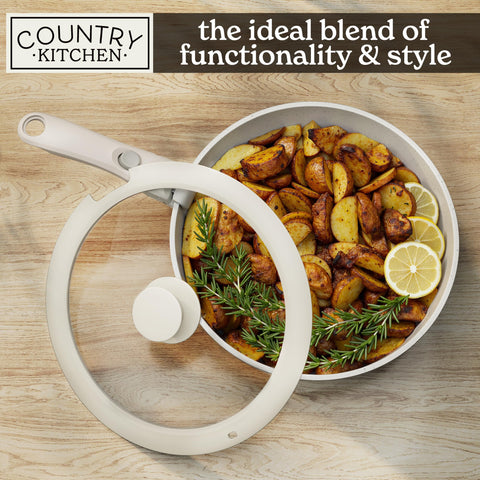 Country Kitchen care-friendly design helps preserve nonstick with silicone utensils.
