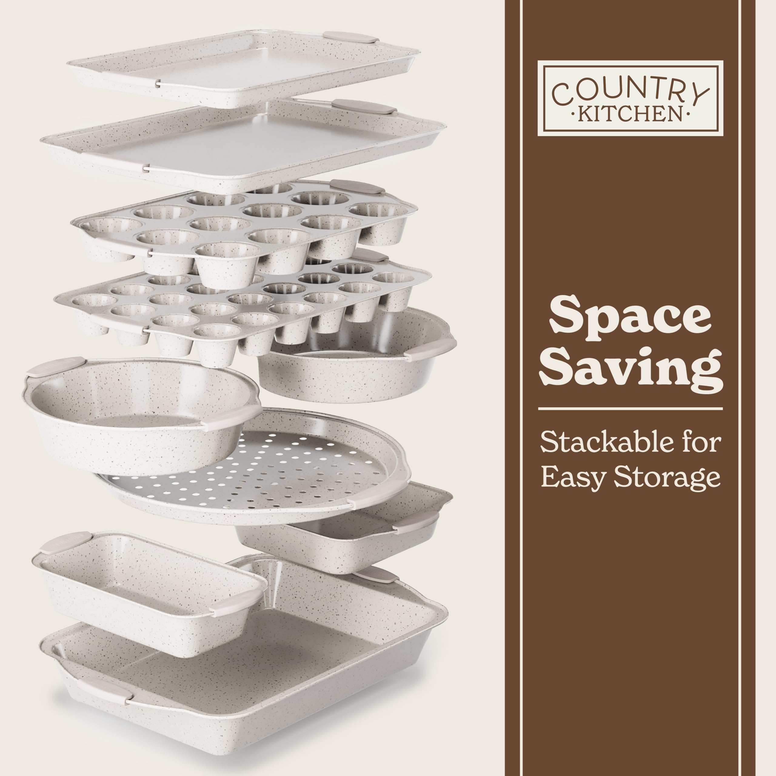Country Kitchen cream bakeware—nonstick coating for smooth release every time.