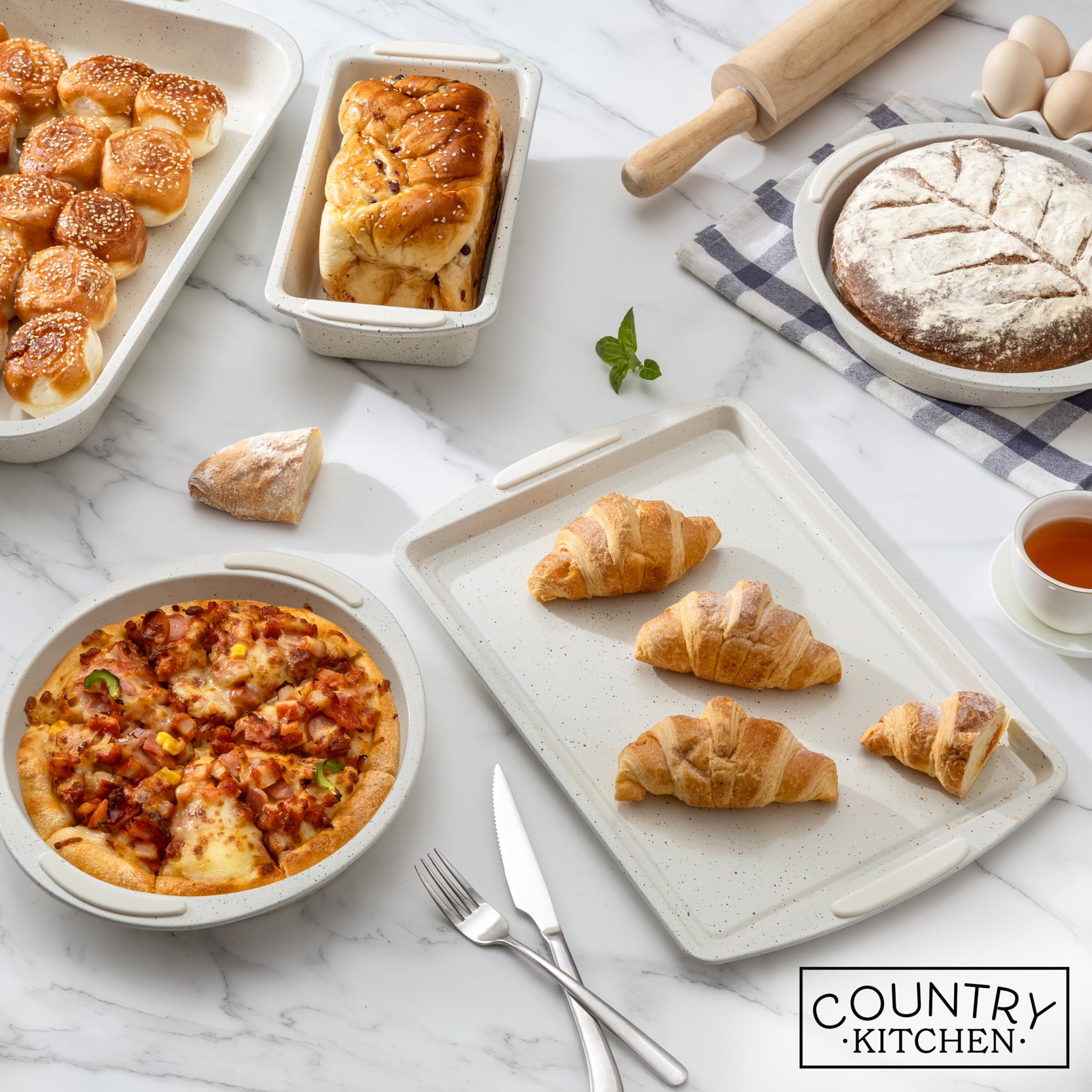 Country Kitchen in-use bakeware set in oven showing even heat distribution.