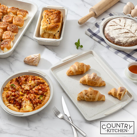 Country Kitchen in-use bakeware set in oven showing even heat distribution.