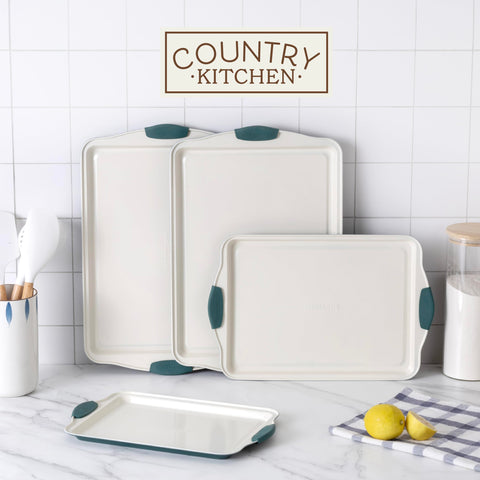 Country Kitchen nesting bakeware stack demonstrating compact storage.