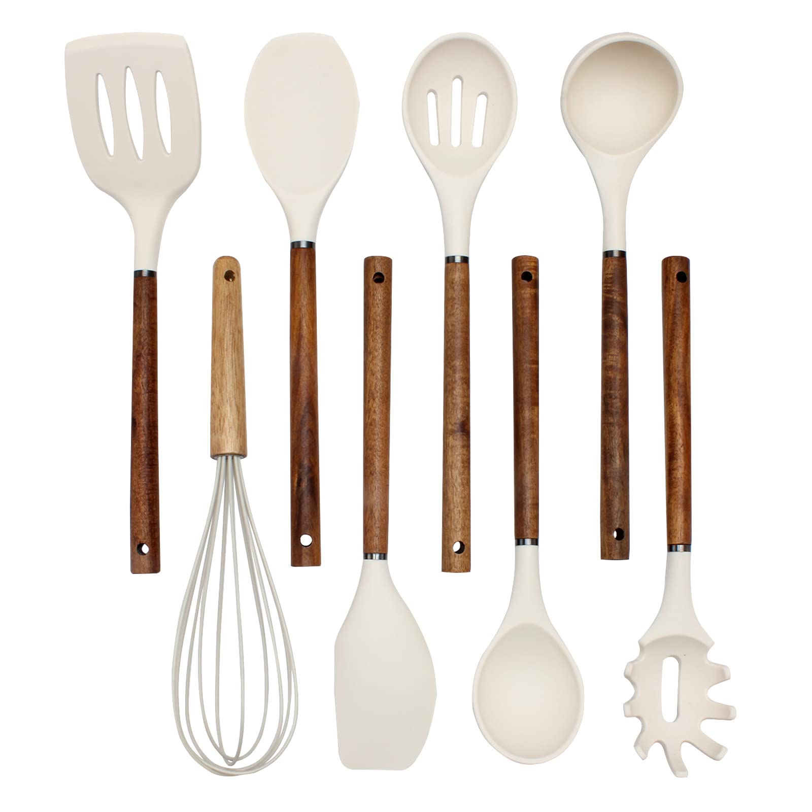 Country Kitchen ladle with rounded wood handle for smooth serving on nonstick cookware.
