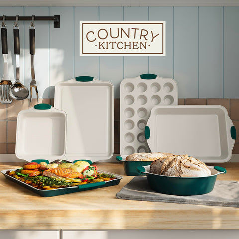 Country Kitchen large baking pan in sage for even browning and release