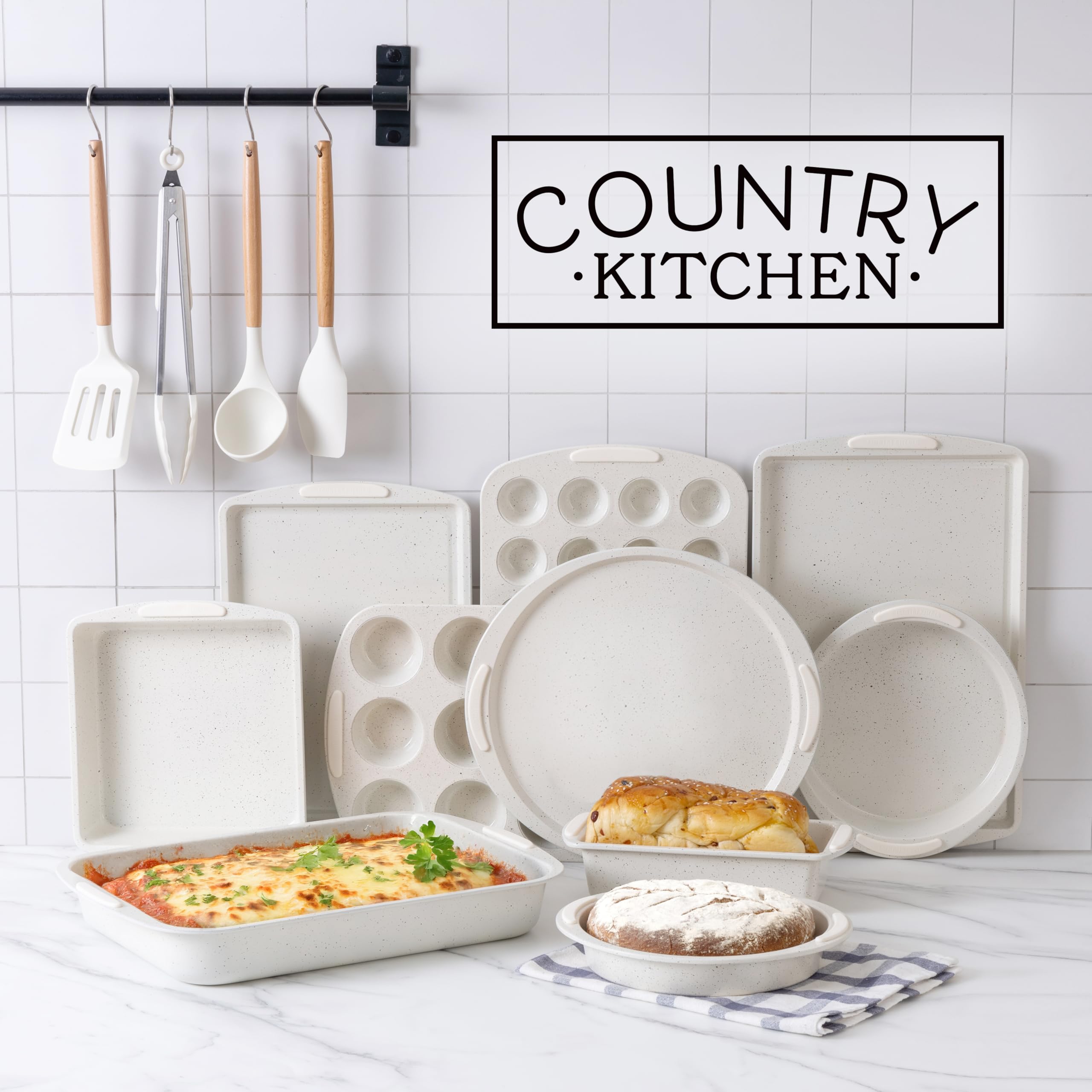 Country Kitchen large pan in cream with nonstick coating for even baking.