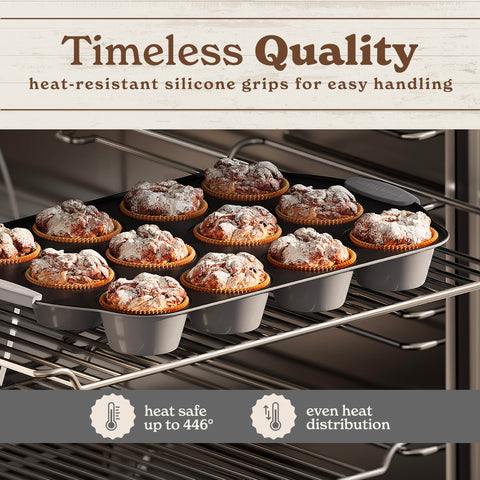 Country Kitchen nonstick set, easy-release surface supports quick cleanup after baking.