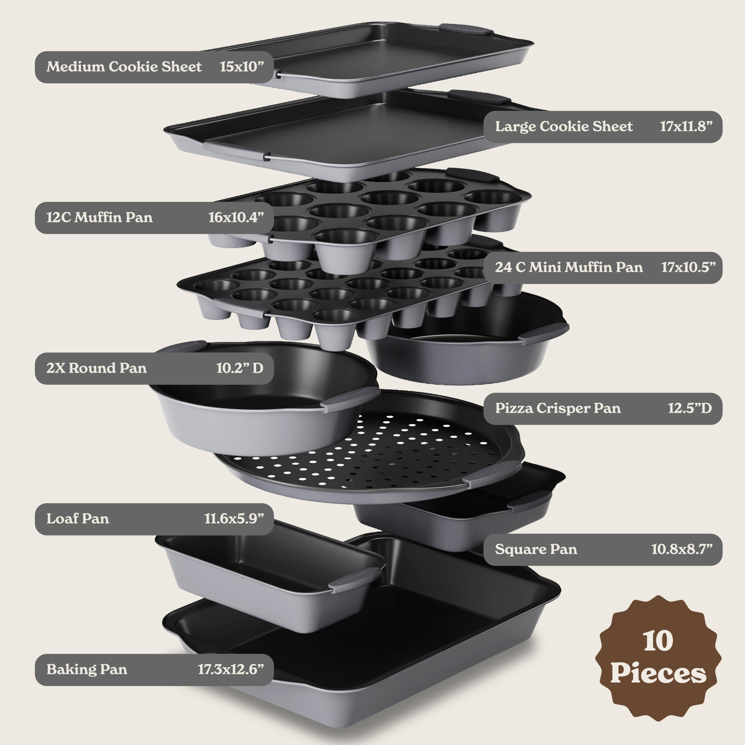Country Kitchen bakeware set with large and small pans ready for even baking and release.