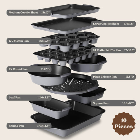 Country Kitchen bakeware set with large and small pans ready for even baking and release.