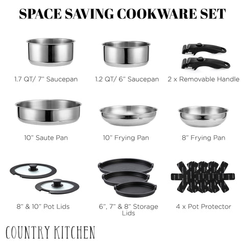 Country Kitchen oven-safe pots and pans ready for seamless oven finish and table service