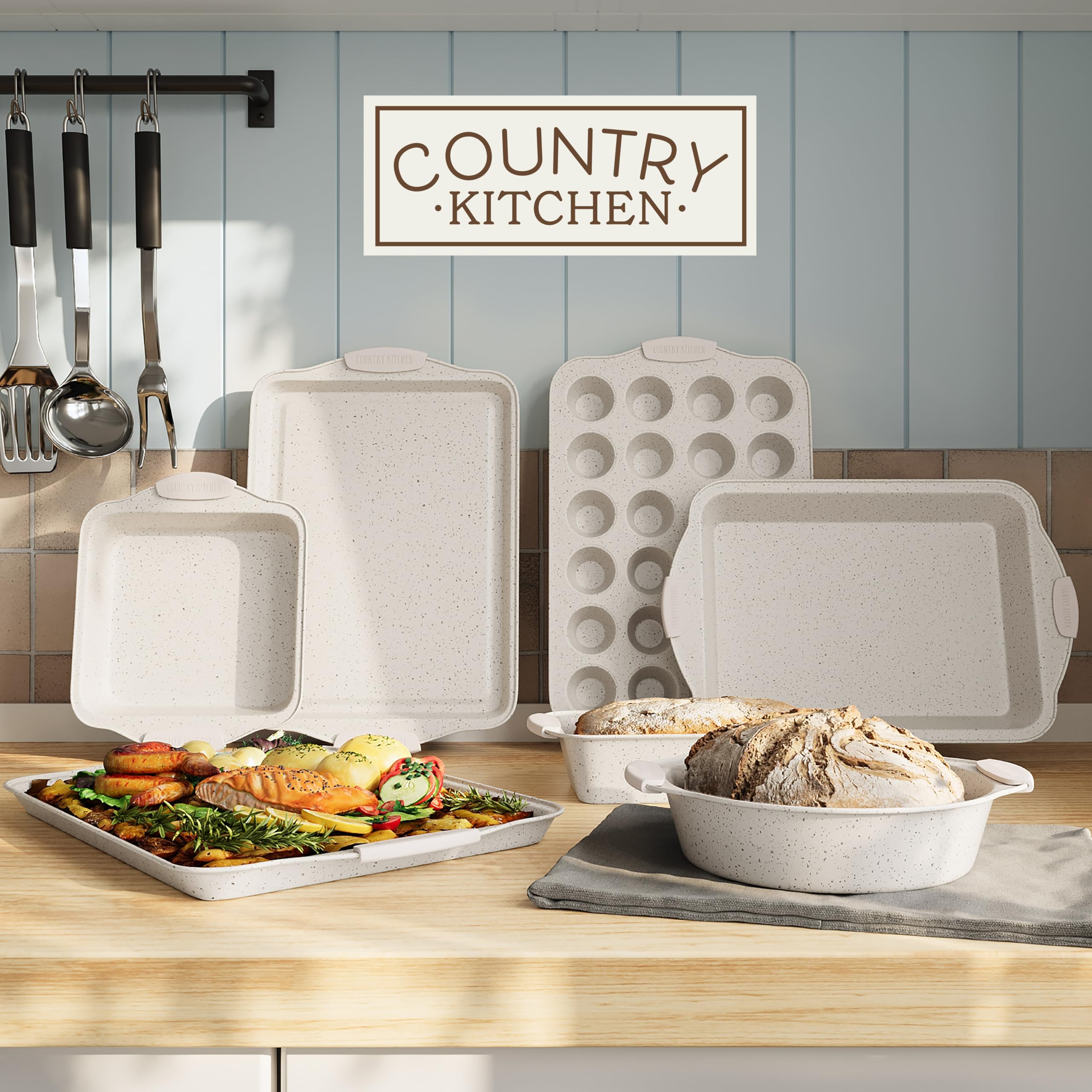 Country Kitchen small baking pans cream—versatile for cookies, muffins, and sheet cakes.