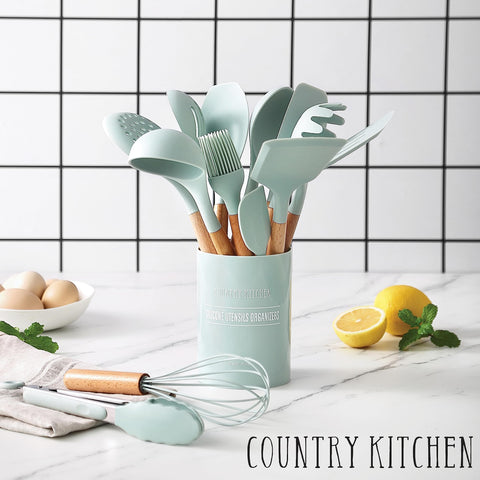 Country Kitchen utensil holder with full set for tidy countertops