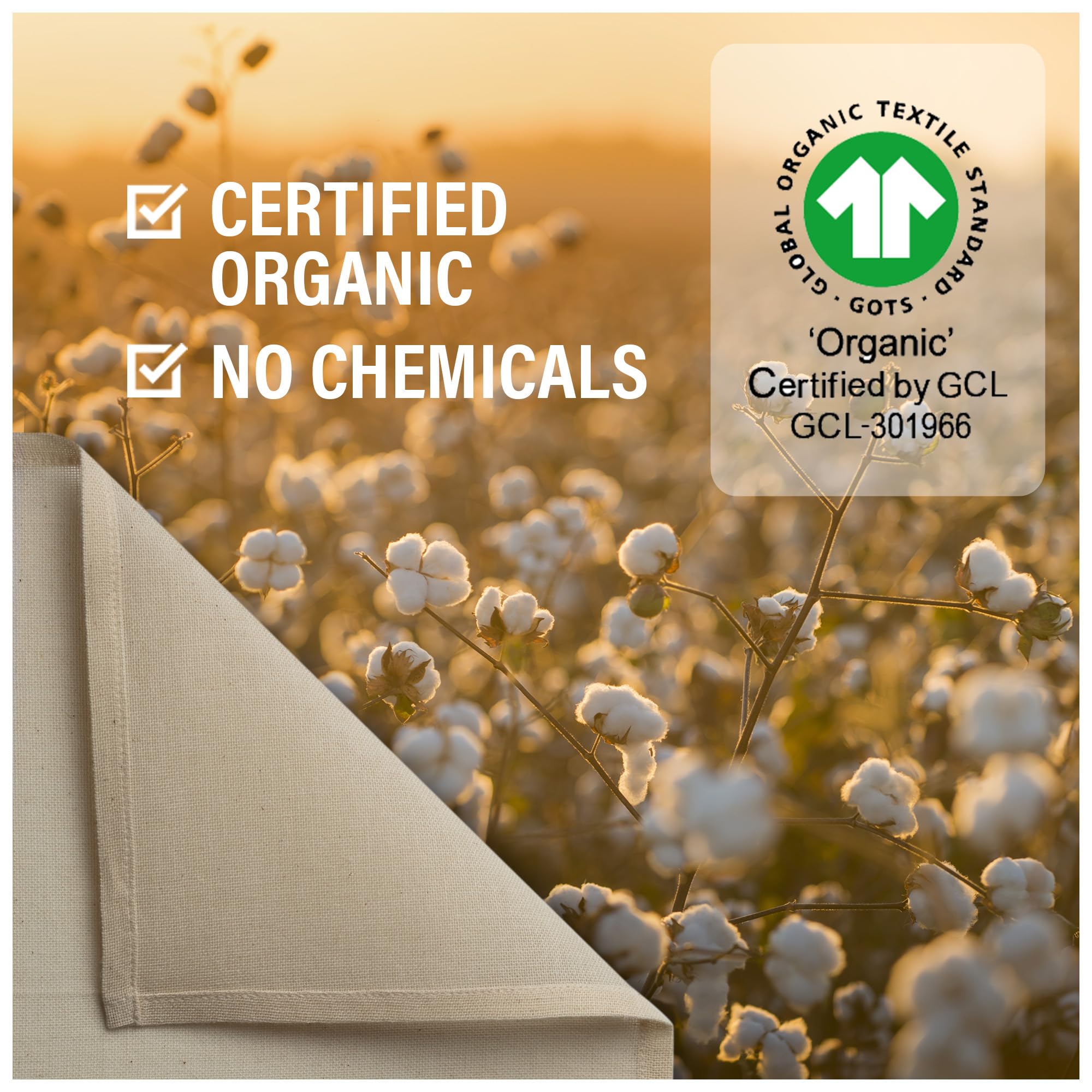 Country Trading Co hemmed edges prevent fraying and lint in foods.