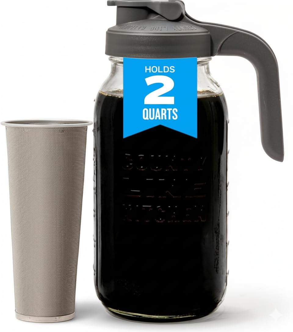County Line Kitchen glass cold brew maker with lid shows smooth pour and easy cleanup
