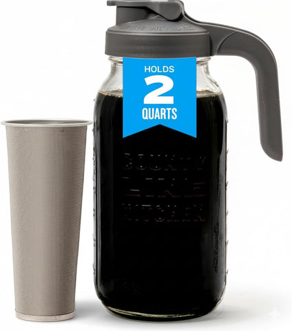 County Line Kitchen glass cold brew maker with lid shows smooth pour and easy cleanup