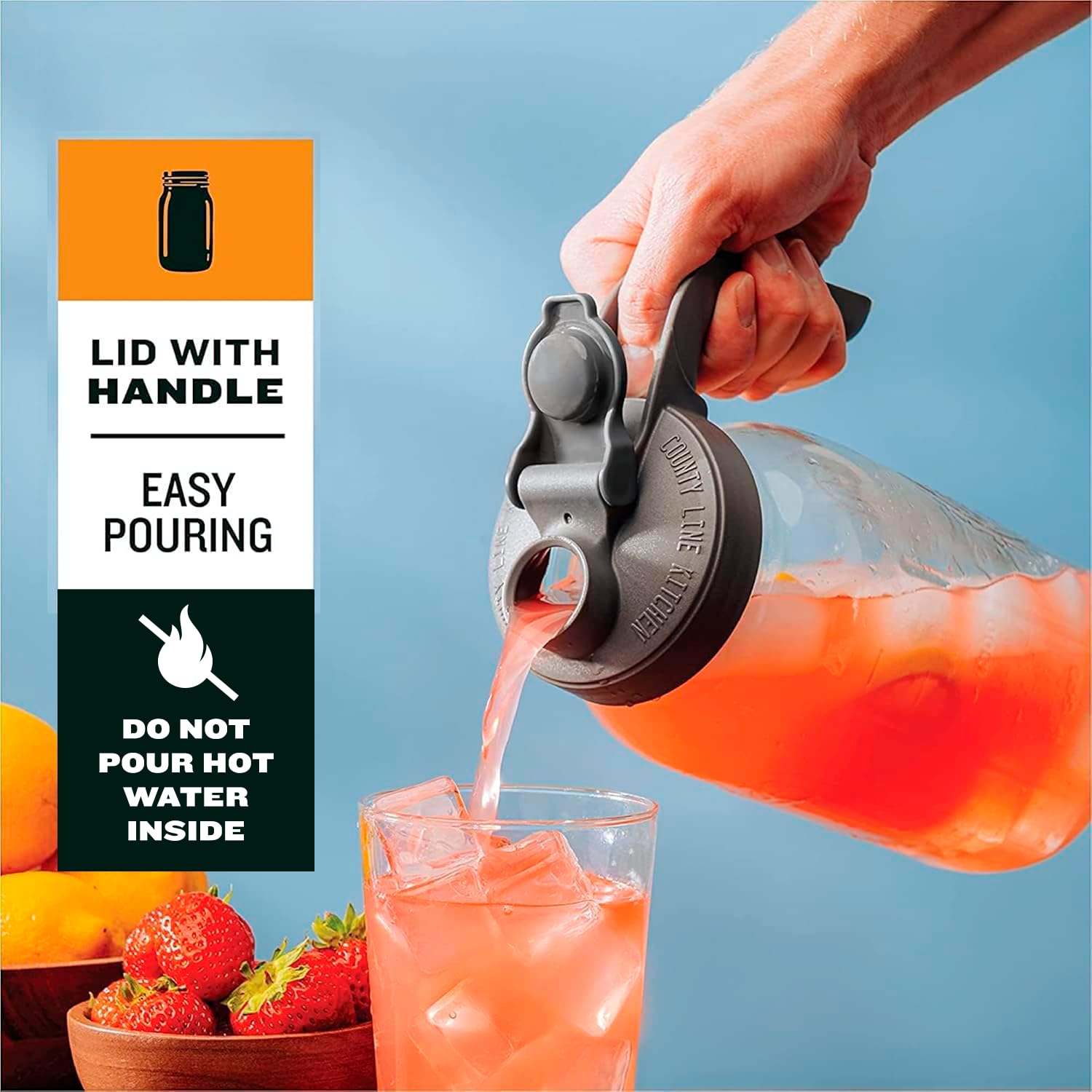 County Line Kitchen leak-proof pitcher seal prevents spills during fridge storage and on the counter.