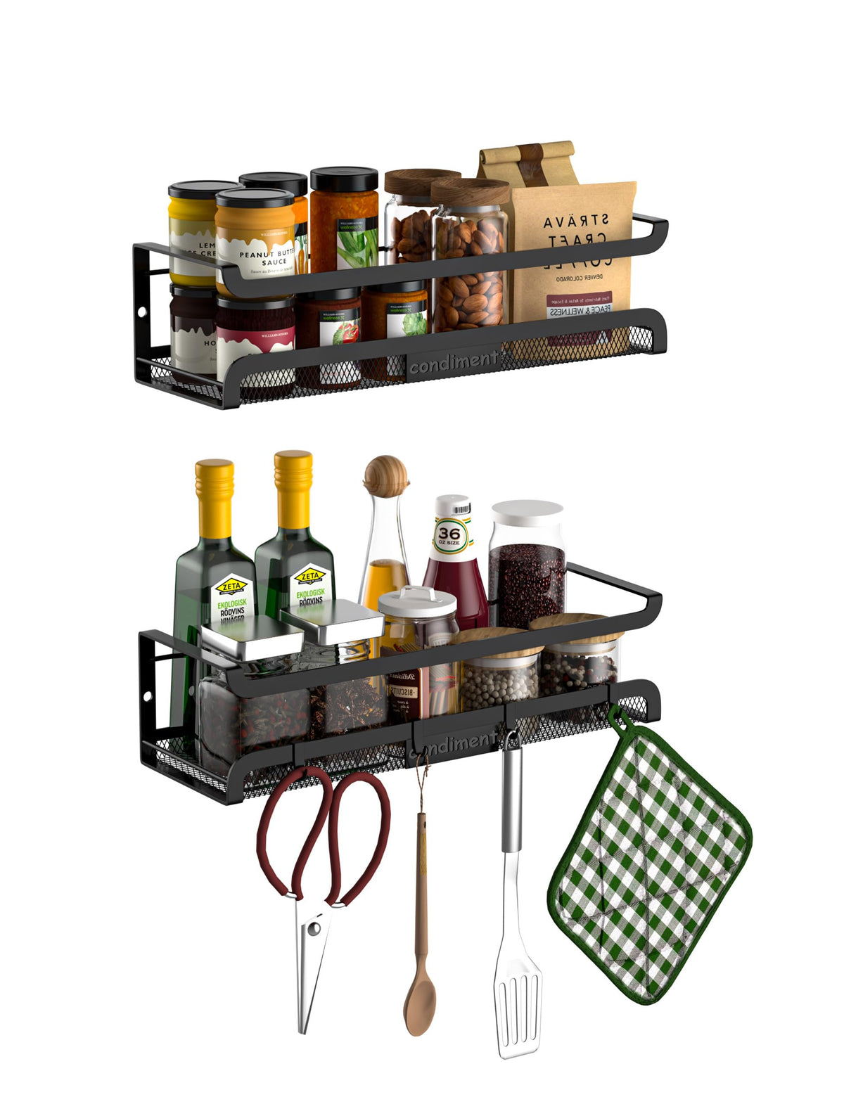 Couwilson spice rack wall-mount two-pack keeps spices neatly organized and accessible.